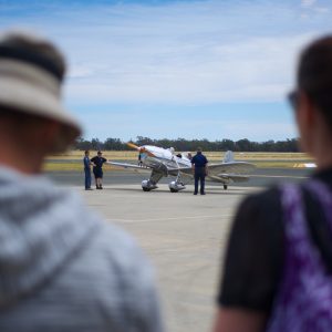 Volunteers preparing the museum’s Ryan STM S2 for flight. Developed in the USA as a military training aircraft in the late 1930s, Ryans were used by the RAAF during WWII.