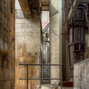 White Bay Power Station. Massive concrete columns in the Turbine Hall basement rise to the operating floor.
